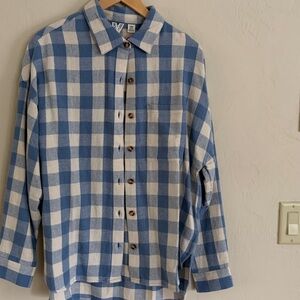 Roxy Blue and Cream Plaid Women’s Flannel Shirt.